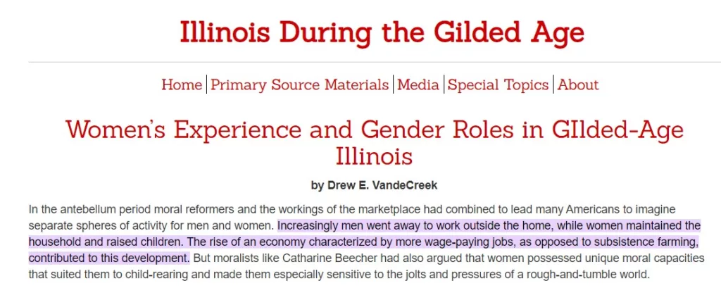 Illinois During the Gilded Age
Women’s Experience and Gender Roles in GIlded-Age Illinois
